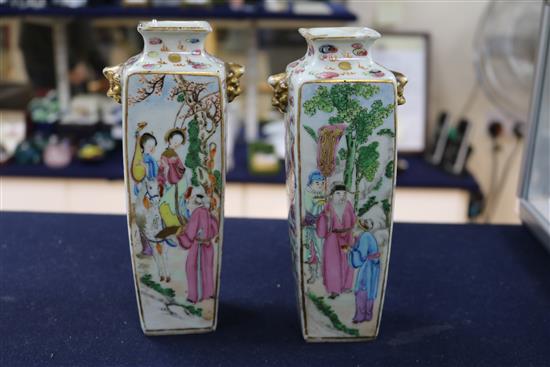 A pair of 19th century Chinese famille rose square vases Height 19cm